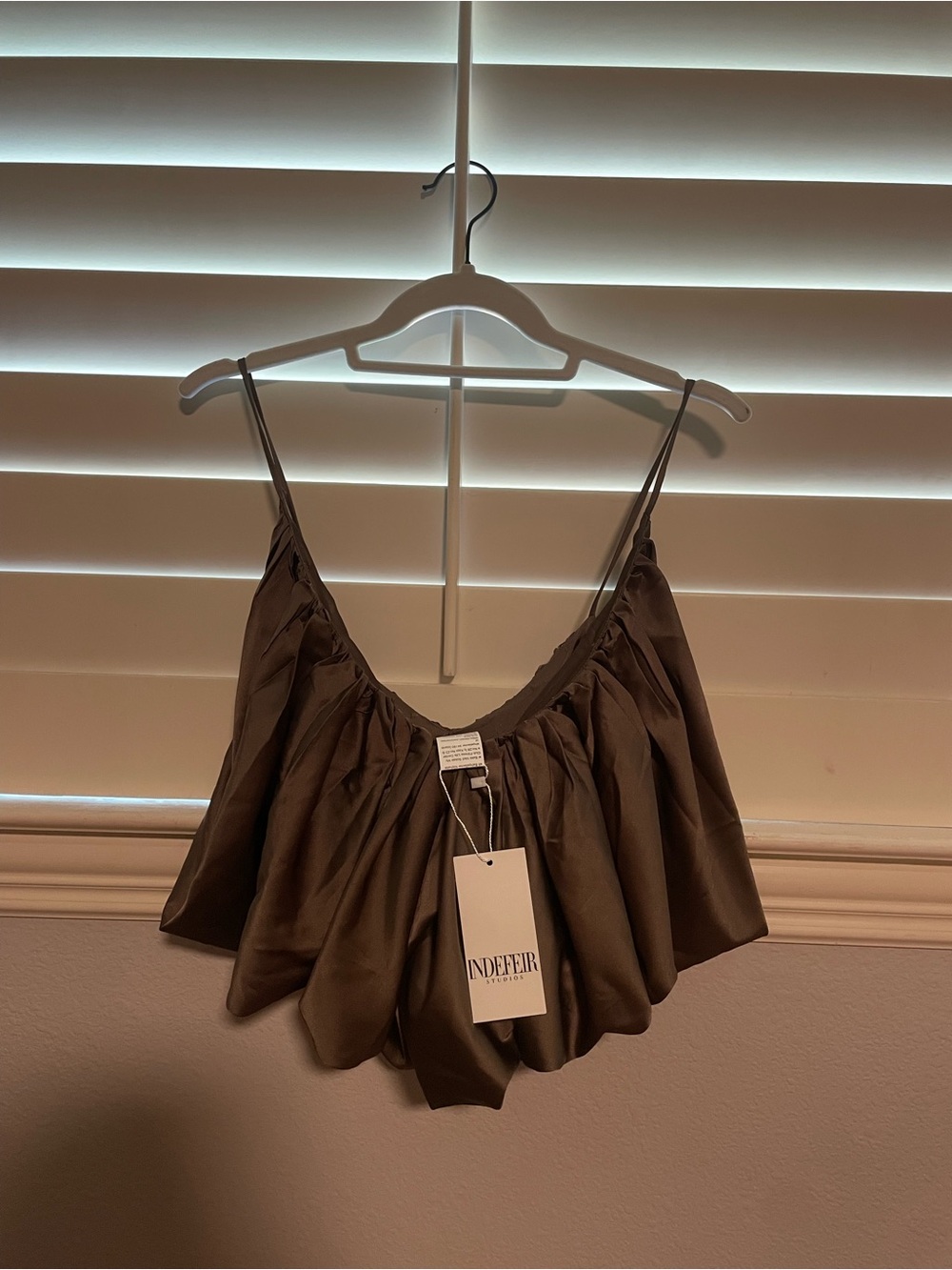 Studio Brown Satin Bubble Crop Cami